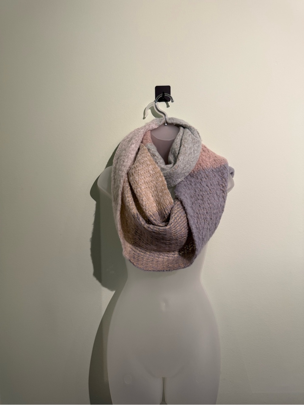 Pastel Multi-Color Knit Infinity Scarf – Soft Pink, Gray & Cream